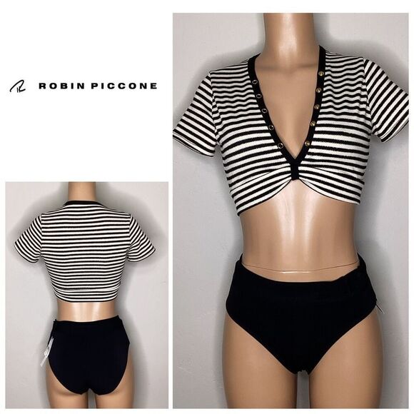 New. Robin Piccone black stripe bikini. XS. Retails $198 - Picture 1 of 11